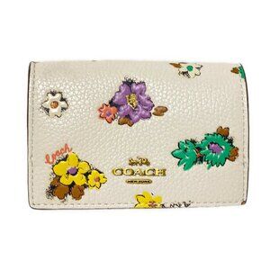 Auth COACH Origami Wallet with Floral Print C4200 White Green Multi Leather -